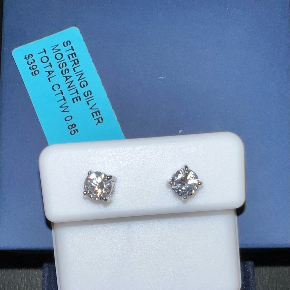 Sterling Silver Moissanite Stud Earrings (Screw Back)